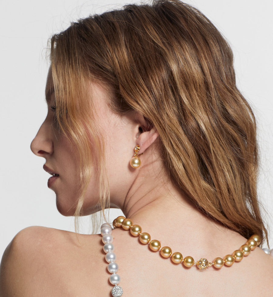 Golden South Sea Cultured Pearl Dangle Earrings Size 13mm x 12mm
