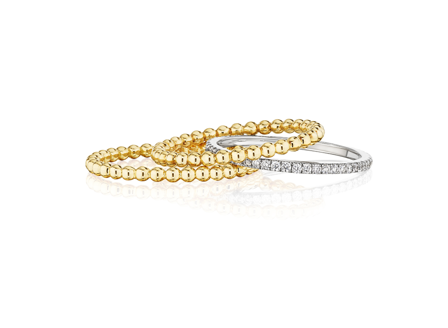 Bead and Diamond Ring Set in 18K Gold