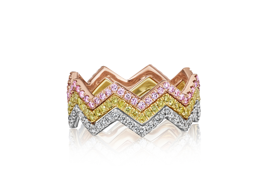Pavéd Natural Fancy Pink Diamond Zigzag Ring in 18K Rose Gold