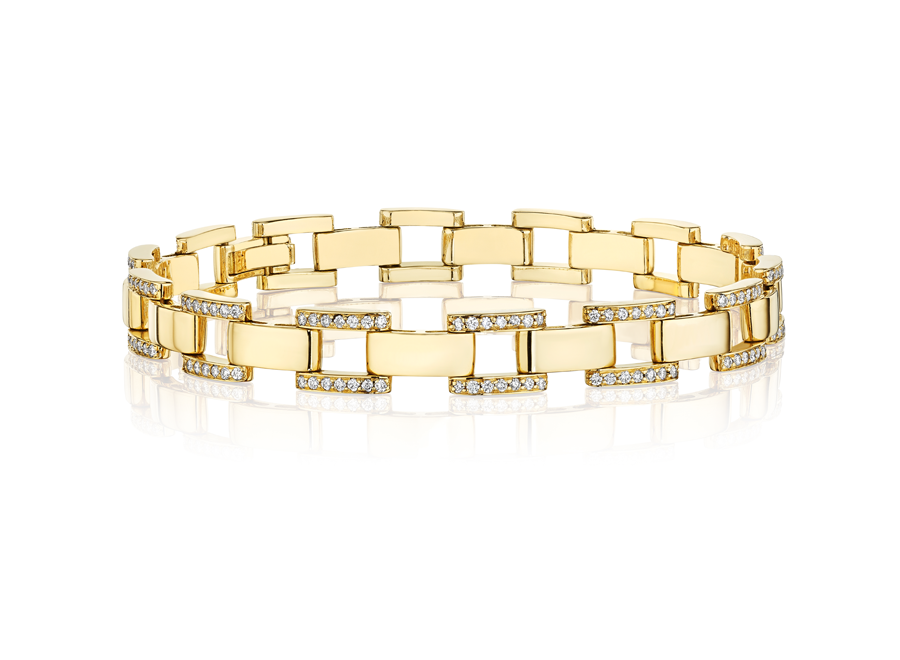 Narrow Pavéd Link Bracelet in 18K Gold