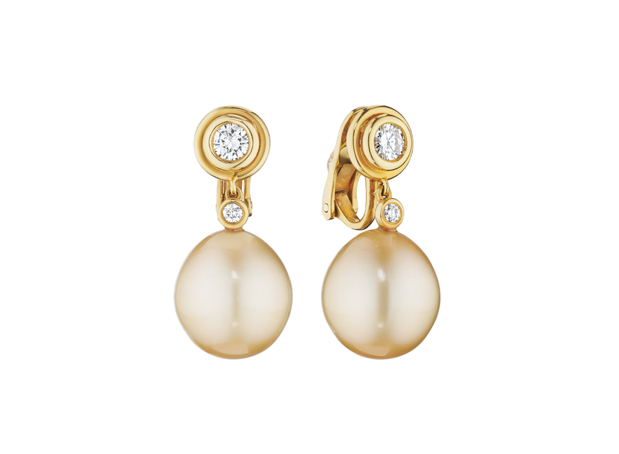 Golden South Sea Cultured Pearl Dangle Earrings Size 13mm x 12mm