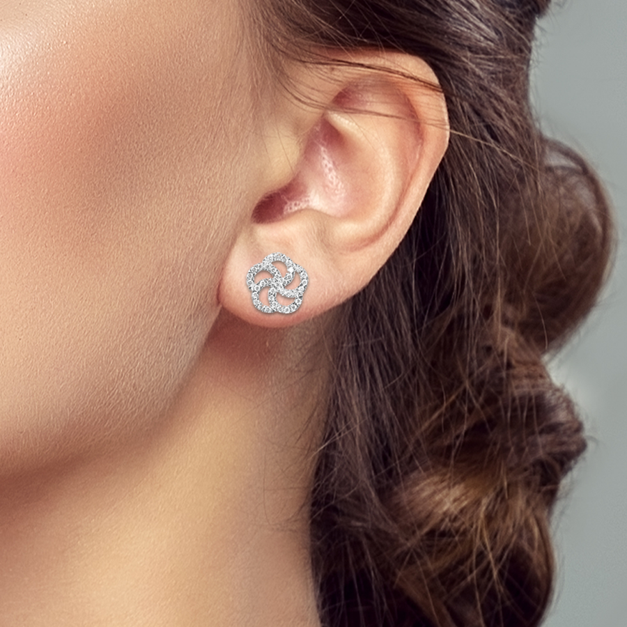 Diamond Rosett Earrings in 18K White Gold