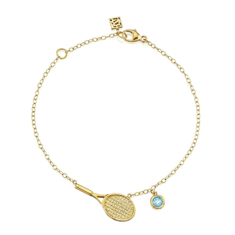 Tennis Racquet Charm Bracelet with Birthstone Option