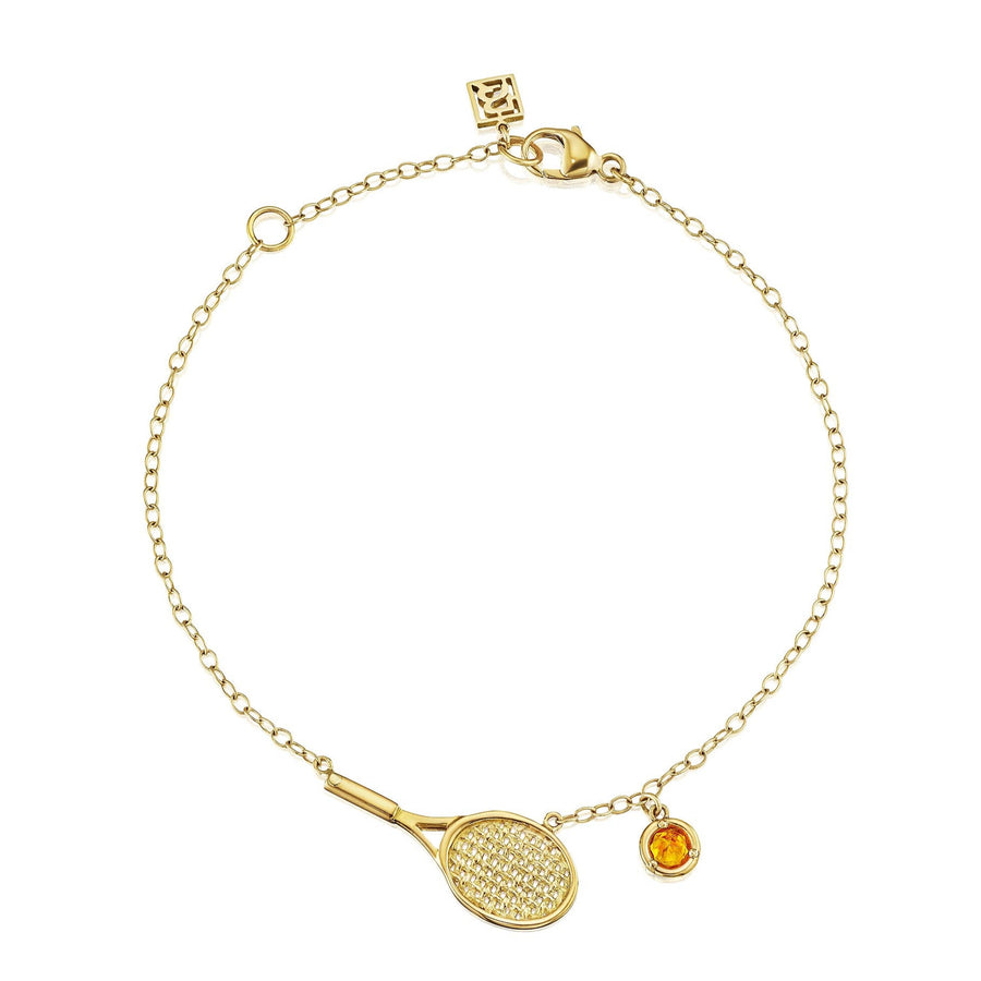 Tennis Racquet Charm Bracelet with Birthstone Option