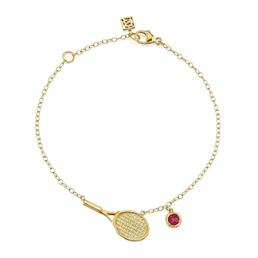 Tennis Racquet Charm Bracelet with Birthstone Option