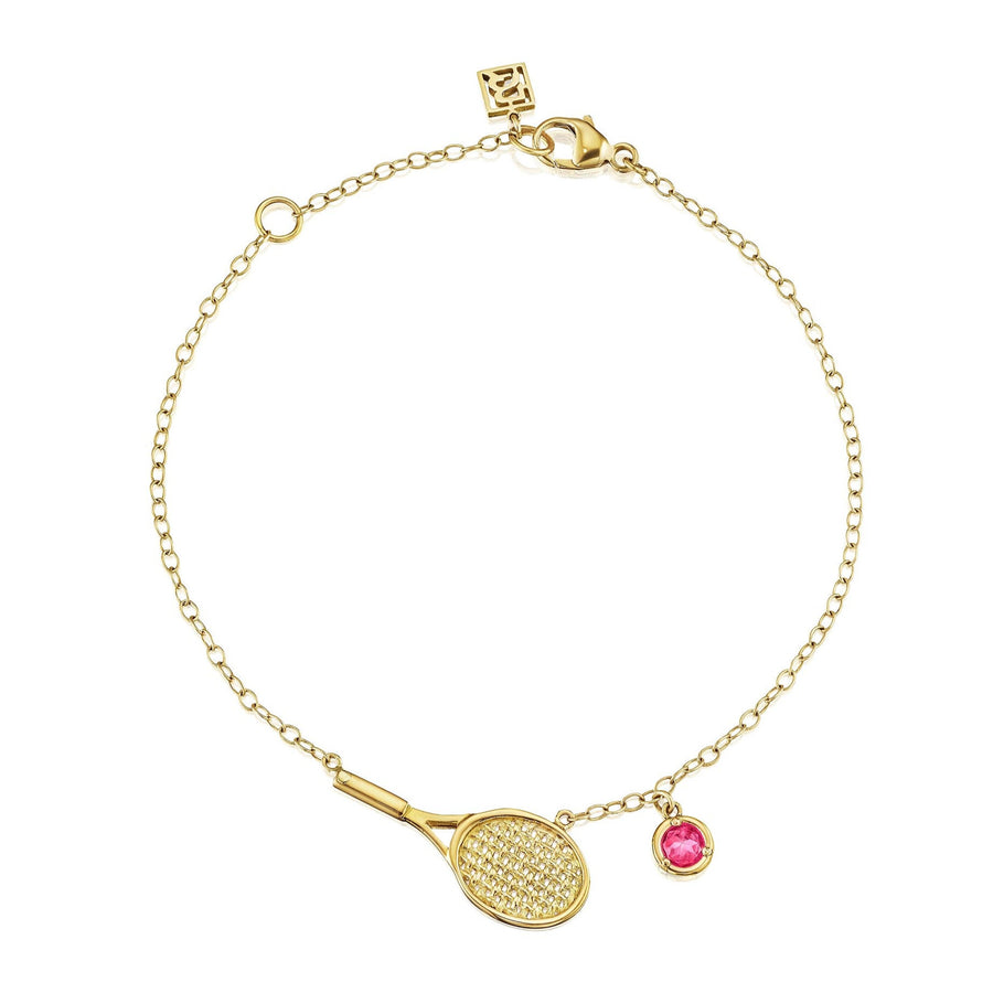 Tennis Racquet Charm Bracelet with Birthstone Option