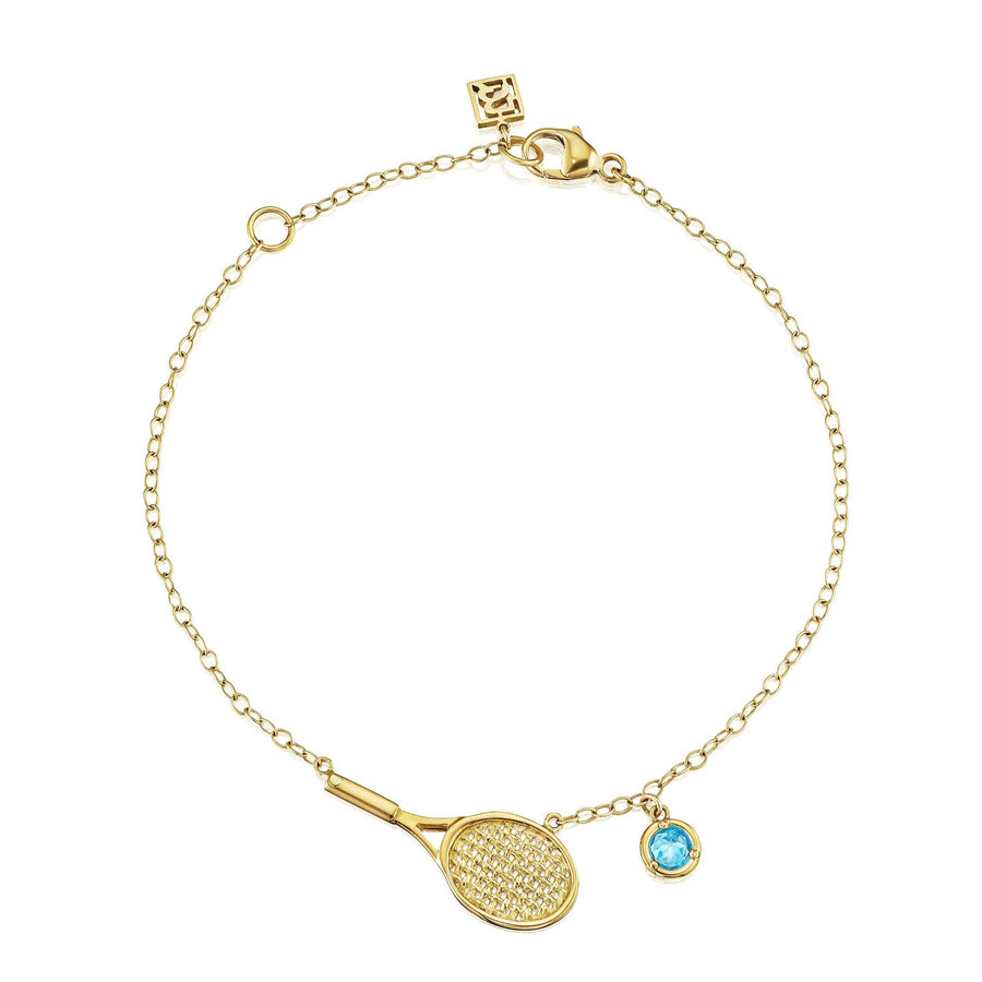 Tennis Racquet Charm Bracelet with Birthstone Option