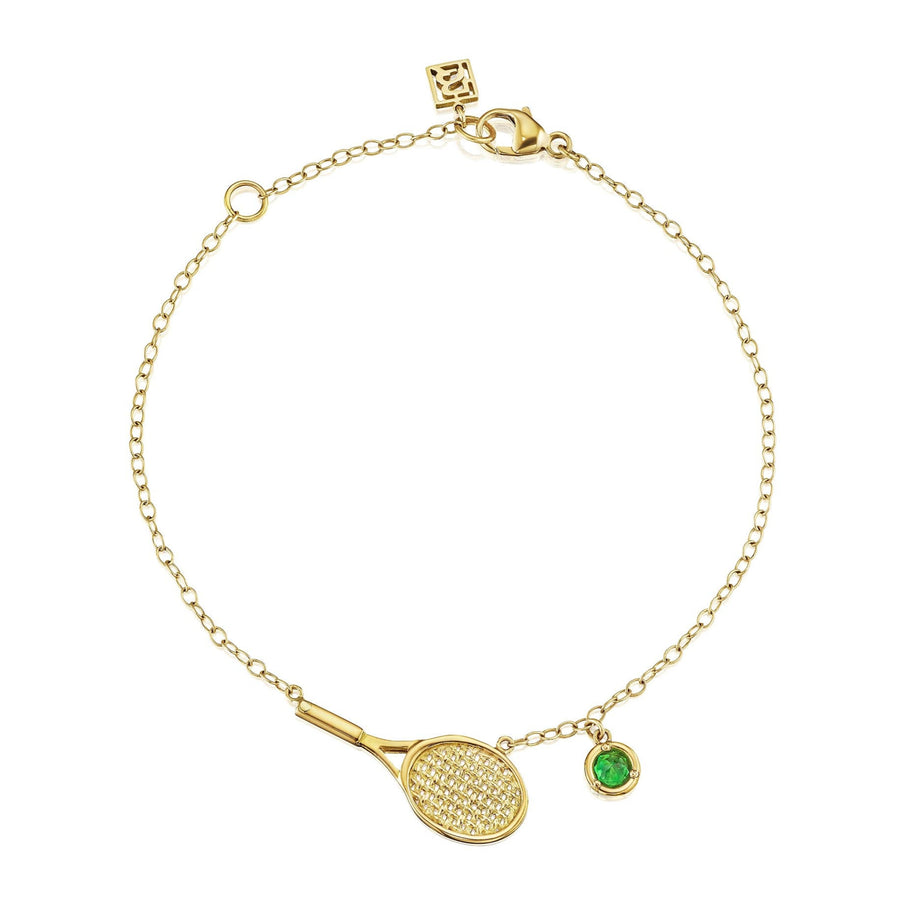 Tennis Racquet Charm Bracelet with Birthstone Option