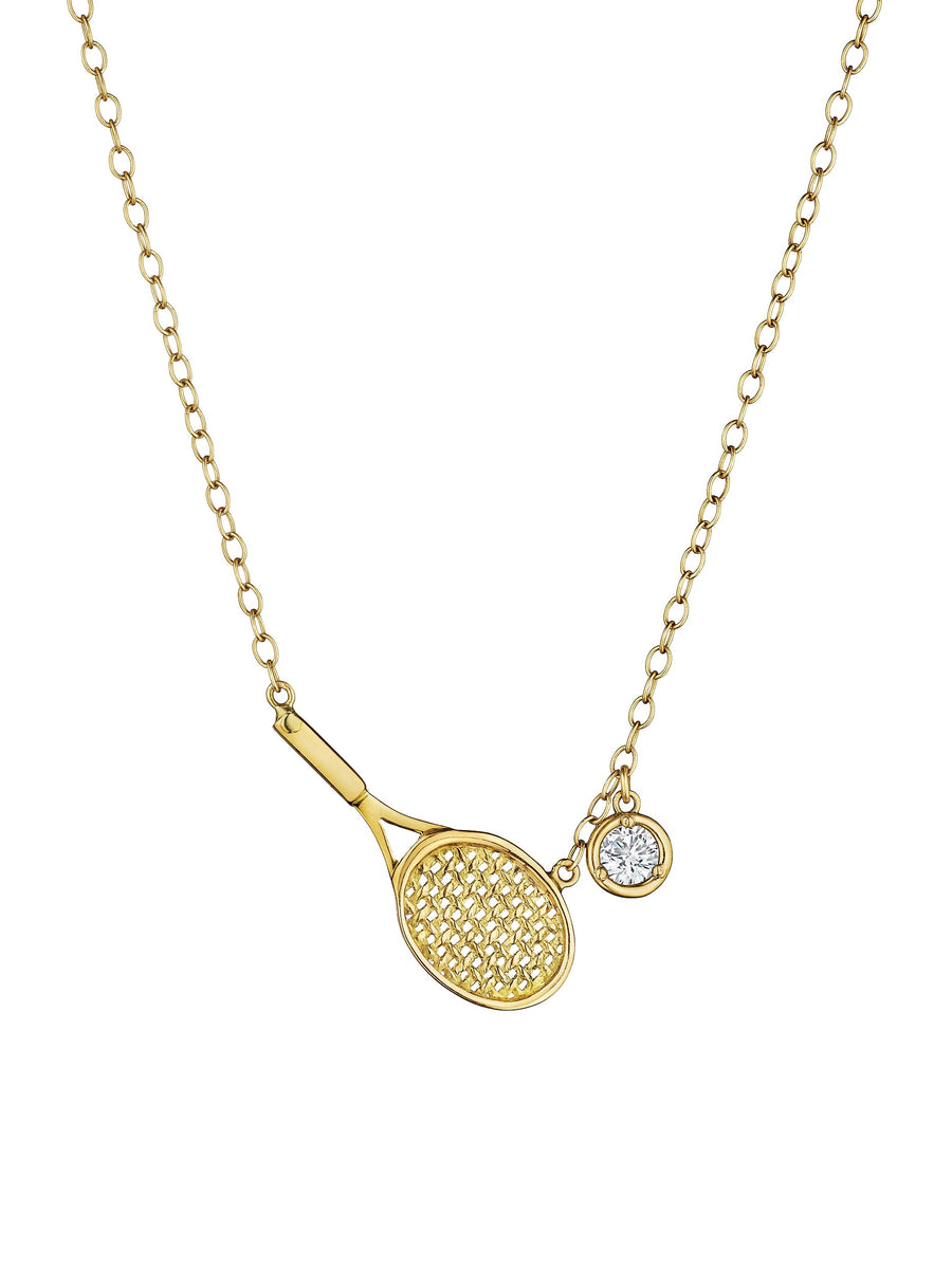 18K Gold Tennis Racket Pendant with Birthstone Option