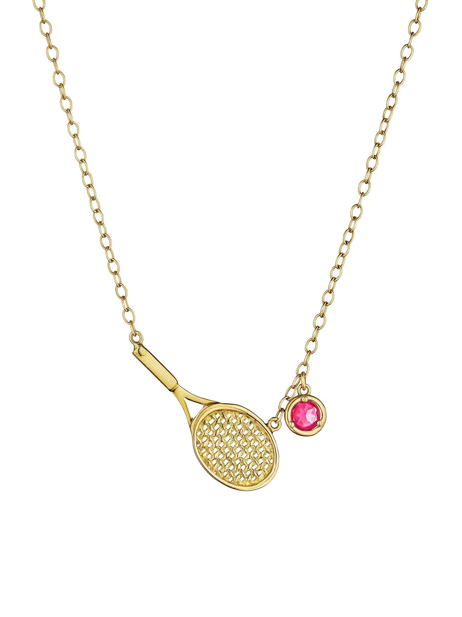 18K Gold Tennis Racket Pendant with Birthstone Option