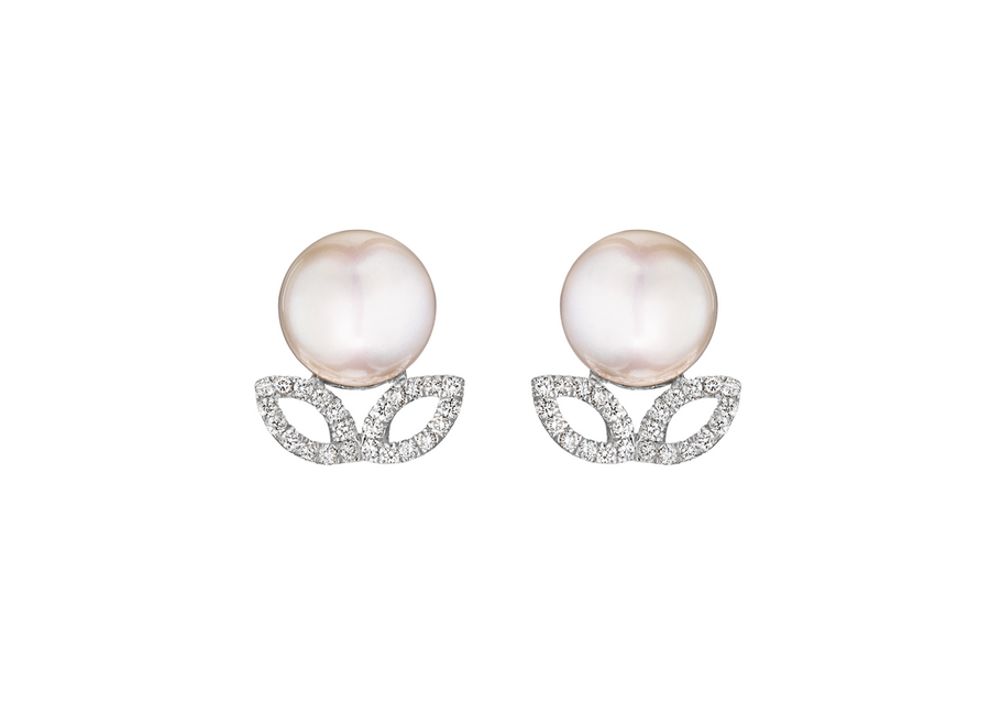 Morning Blossom Akoya Cultured Pearl Stud Earrings in 18K Gold