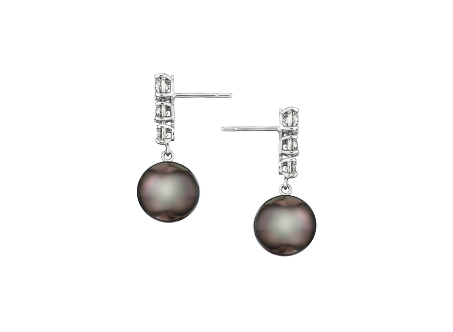 Tahitian S. Sea Cultured Pearl Dangle Earrings with Graduated Diamonds