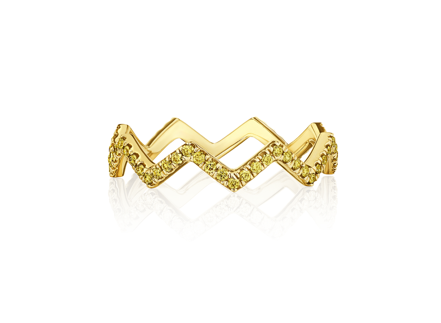 Pavéd ZigZag Ring Featuring Fancy Intense Yellow Diamonds