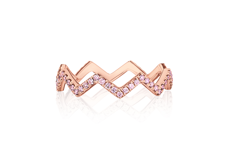Pavéd Natural Fancy Pink Diamond Zigzag Ring in 18K Rose Gold