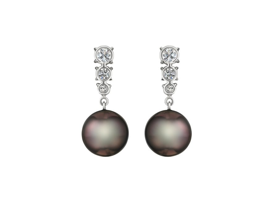 Tahitian S. Sea Cultured Pearl Dangle Earrings with Graduated Diamonds