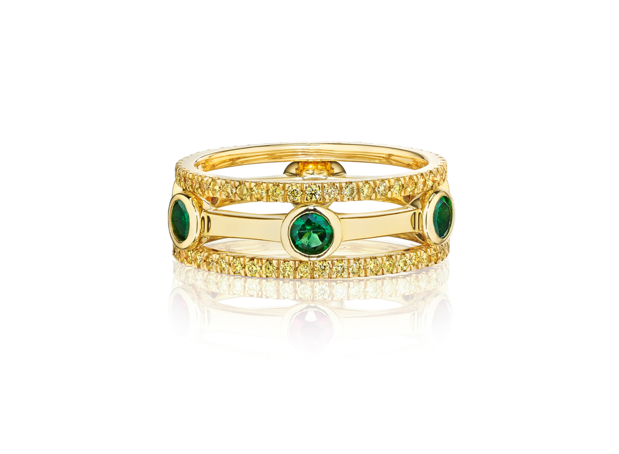 Tsavorite Ring Set with Fancy Intense Yellow Diamonds