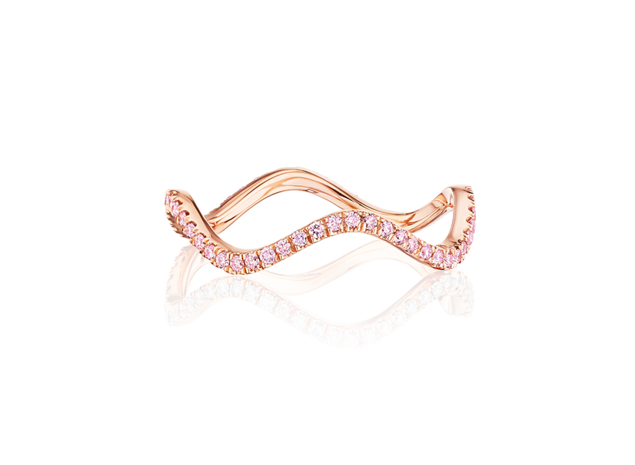 Pavéd Natural Fancy Pink Diamond Wave Ring in 18K Rose Gold