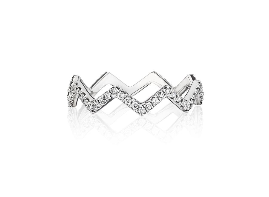 Pavéd FVS Diamond Zigzag Ring in 18K White Gold