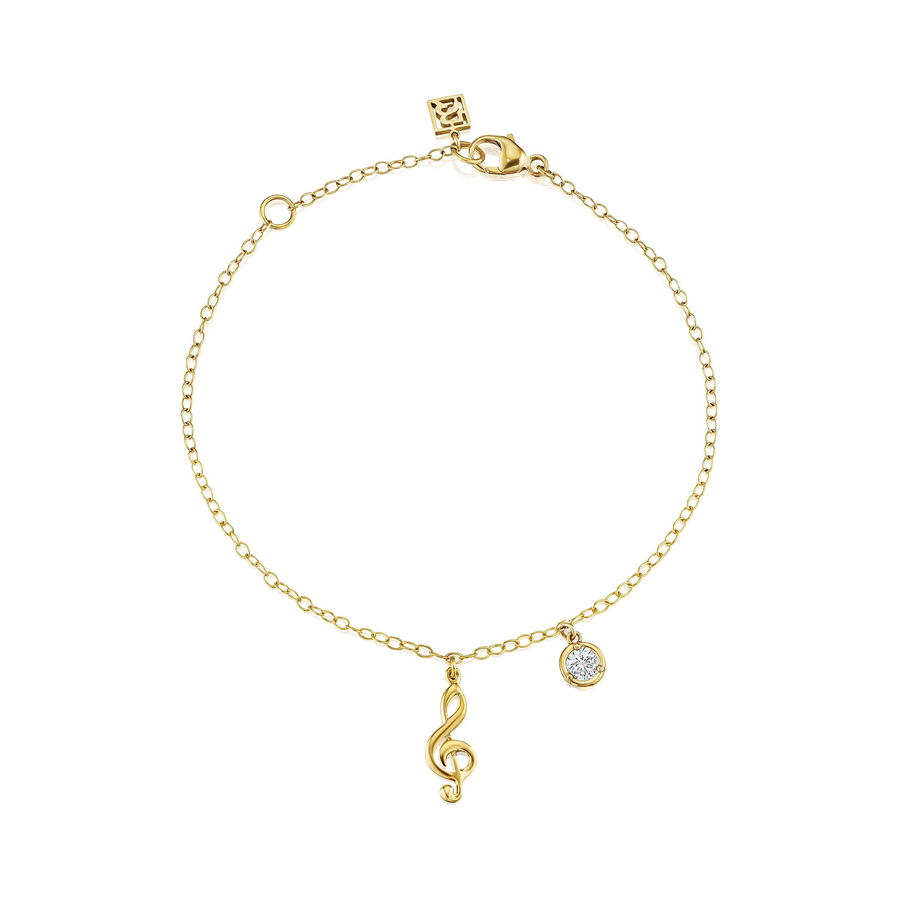 18K Yellow Gold Treble Clef Charm Bracelet - With Birthstone Options
