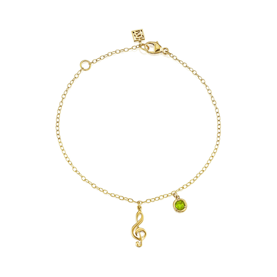 18K Yellow Gold Treble Clef Charm Bracelet - With Birthstone Options