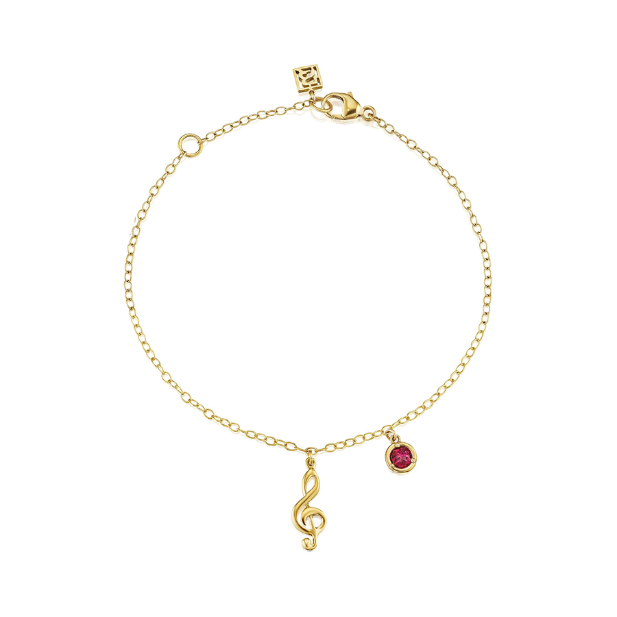18K Yellow Gold Treble Clef Charm Bracelet - With Birthstone Options