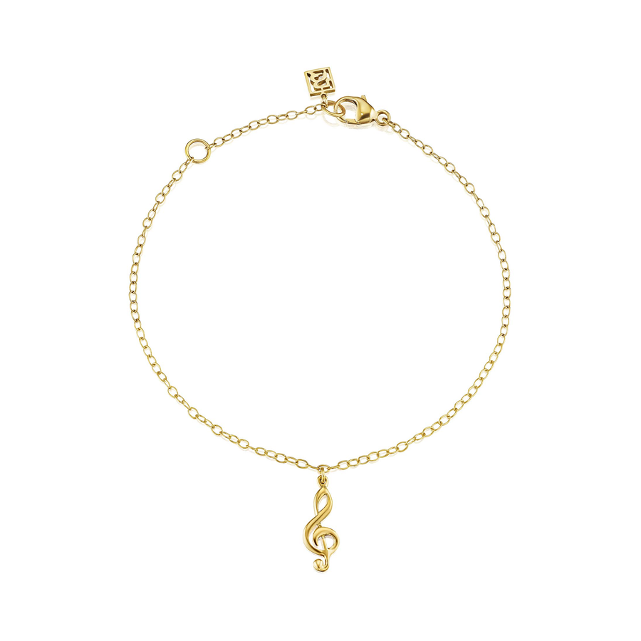 18K Yellow Gold Treble Clef Charm Bracelet - With Birthstone Options