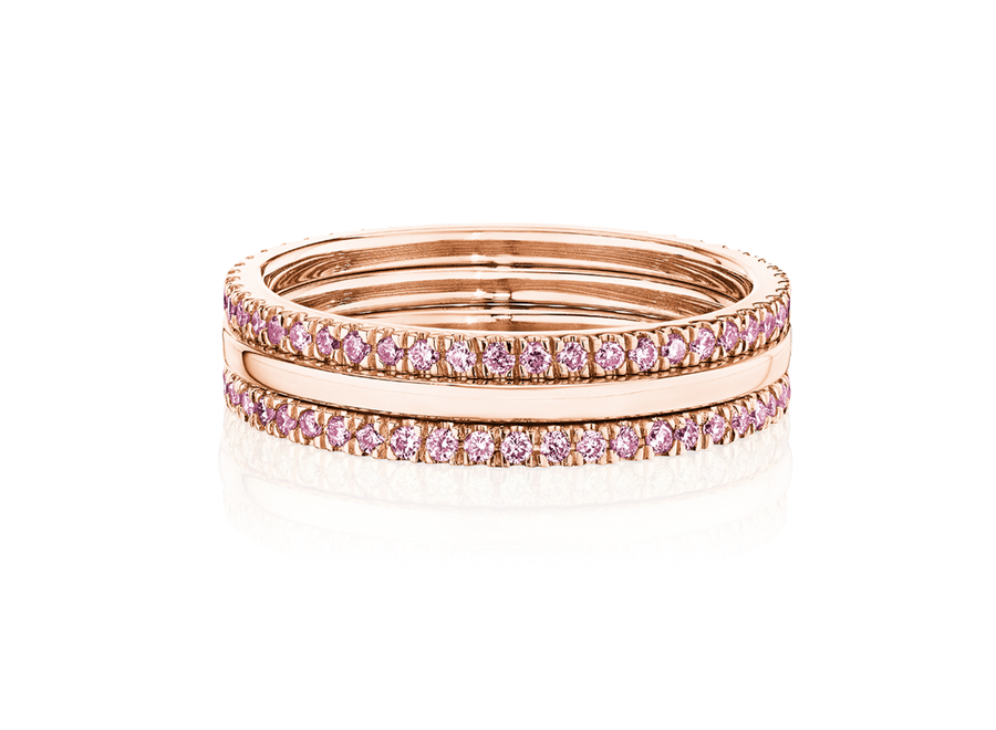 Pavé 18K Rose Gold Stacking Ring Set with Natural Pink Diamonds