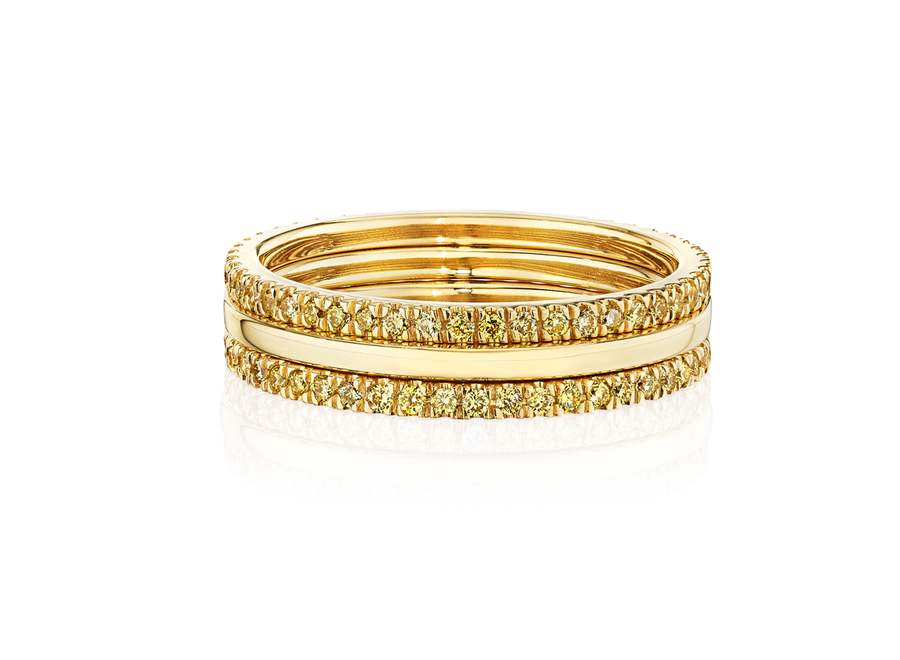 Pavé 18K Yellow Gold Stacking Ring Set with Natural Fancy Intense Yellow Diamonds
