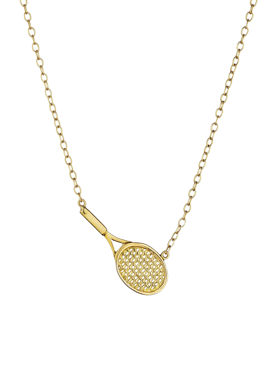 18K Gold Tennis Racket Pendant with Birthstone Option