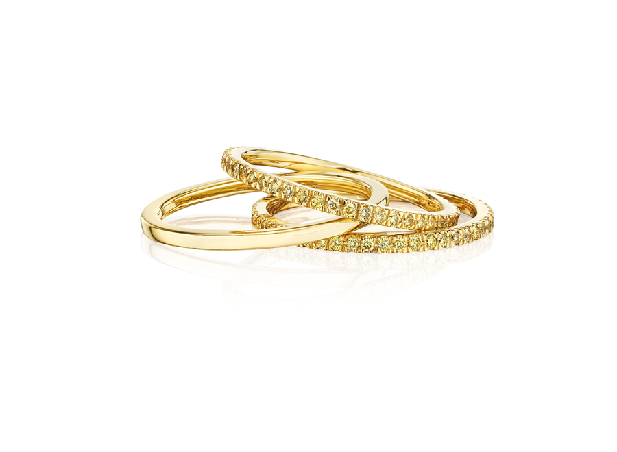 Pavé 18K Yellow Gold Stacking Ring Set with Natural Fancy Intense Yellow Diamonds